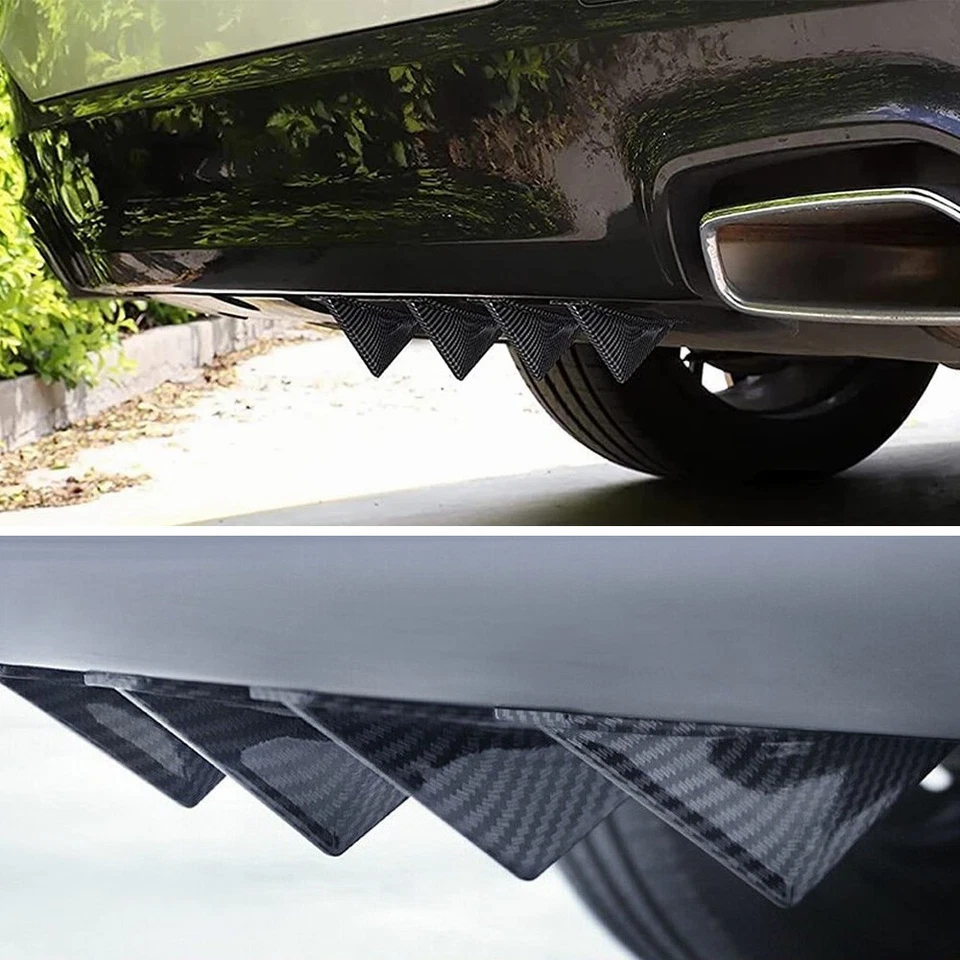 Universal 4x Aletas Traseras de Tiburón Coche Parachoques Inferior Divisor Labio Fibra de Carbono Foto 4 de 4