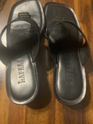 Lauren Ralph Lauren schwarze Leder-Sandalen mit Schnalle Größe 7,5 B Mickenna Vintage 90er - Bild 7 von 8