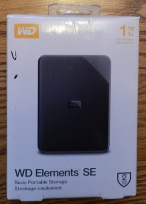 WD Western Digital Elements SE 1TB External Hard Drive WDBEPK0010BBK, New
