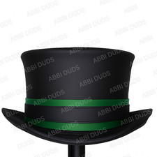 Handcrafted Black Leather Top Hat with Green Lining   Steampunk Gothic Cosplay