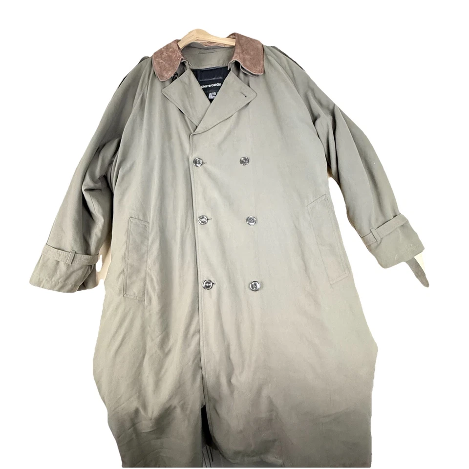 Gabardina Pierre Cardin para hombre 50R beige forro de cuello de cuero con pechos con cinturón Foto 2 de 4