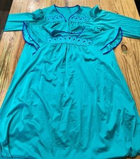 Vintage Shadowline Nightgown Peignoir Robe Set Medium Teal Turquoise Nylon USA