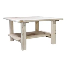 Pemberly Row Solid Wood Cocktail Table with Shelf in Natural