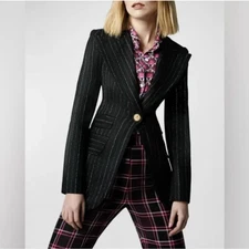 New, SMYTHE stripped One-button Wool blazer in black size 2 #S8103