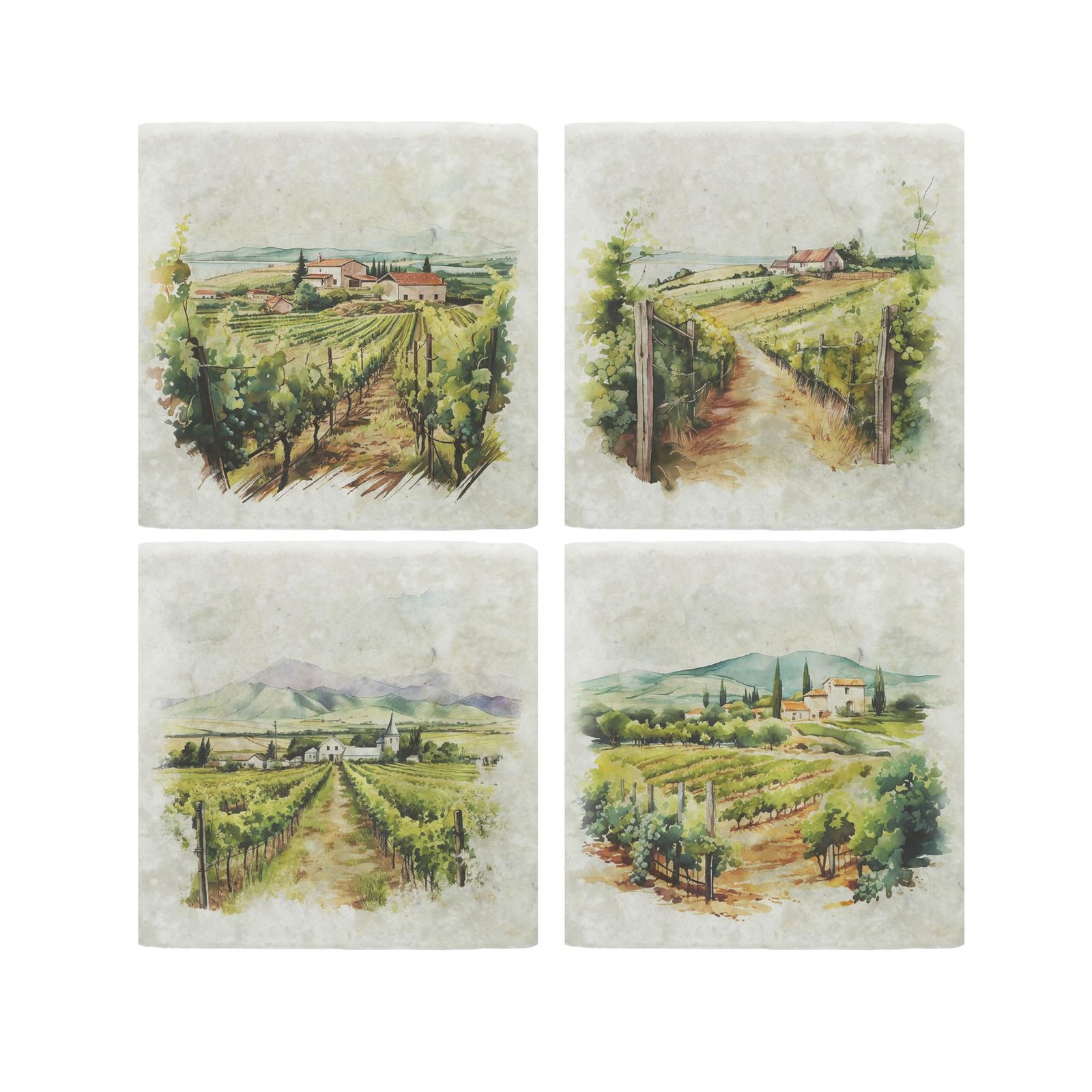 Vineyards Marble Coaster Set - Rural Landscapes Wine Square Set of Four Gift