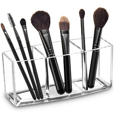 Acrylic Makeup Brush Organizer Holder Clear Cosmetic Brushes Storage with 3 Slot