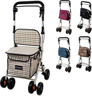 Folding Rollator Shopping Trolley with 360º Wheels For Auction Plaid