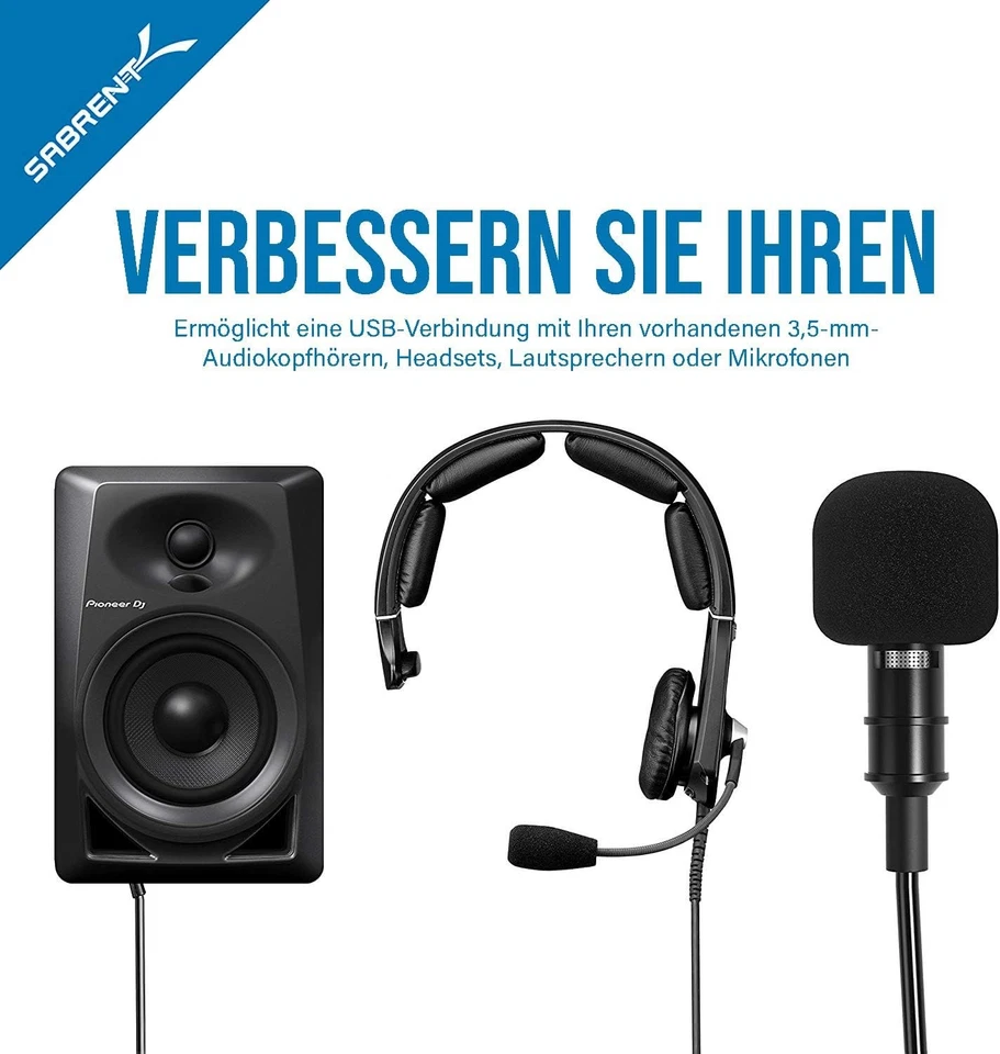 SABRENT Soundkarte USB auf Klinke 3,5mm Kopfhörer Audio Adapter Aluminium - Bild 3 von 4