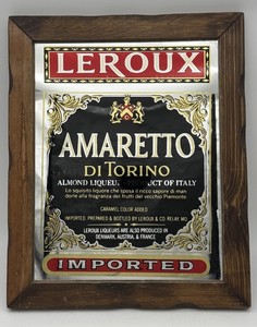 Vintage Leroux Amaretto Di Torino Almond Liqueur Bar Mirror Sign Wood Frame