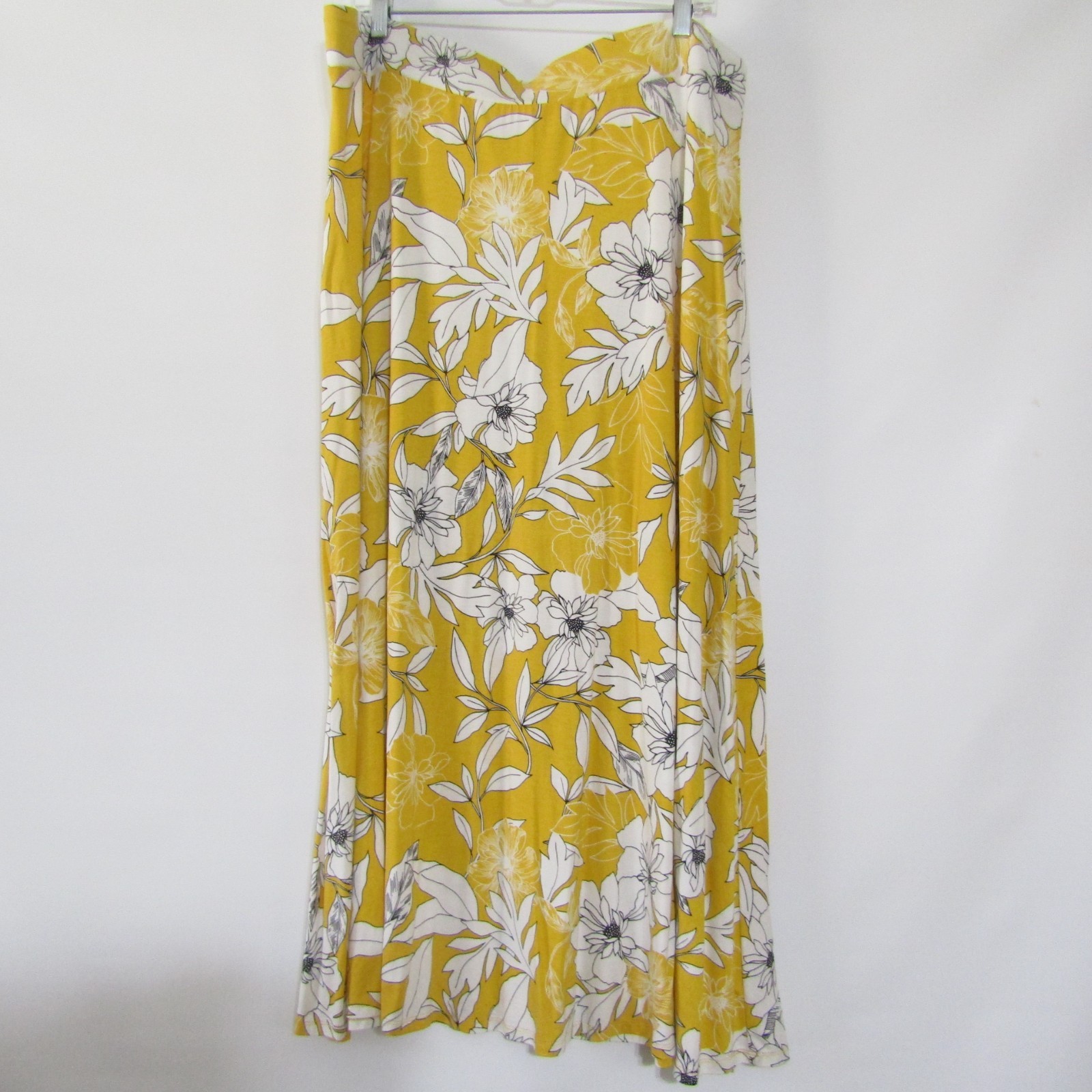 Westport Maxi Skirt Woman Plus sz 1X Yellow Floral Long Pull-on Stretch knit-image
