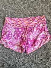 Athleta Girl Shorts Large 12 Athletic Lined Pink Tropical Leaves D2