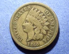 1860 Rounded Bust  Copper Nickel Indian Cent  G/VG