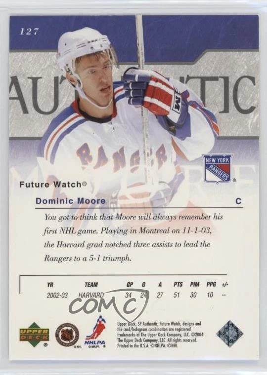 2003-04 SP Authentic Future Watch /900 Dominic Moore #127 Rookie RC - Image 2 of 2