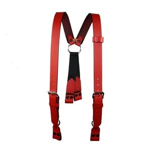 Red Boston Leather Fireman's Suspender, 1-1/2" Loop Attachment, Regular
