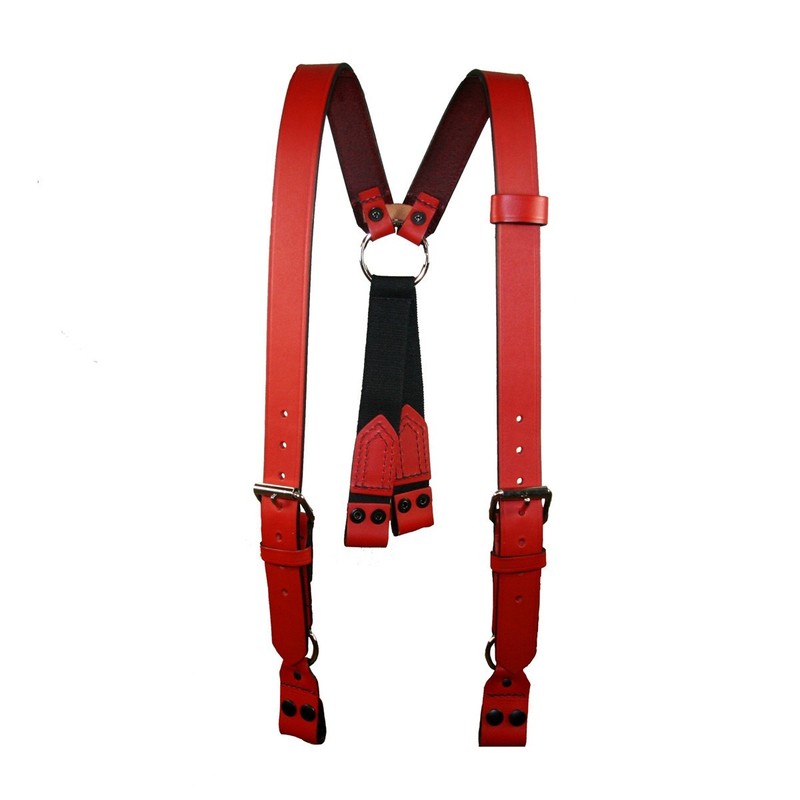 Red Boston Leather Fireman's Suspender, 1-1/2" Loop Attachment, Regular