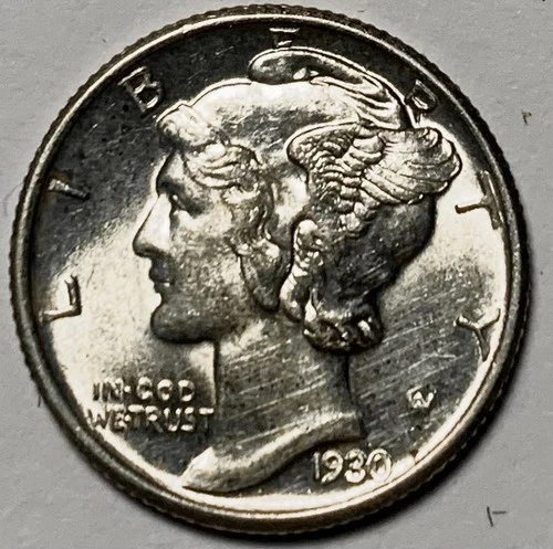 1930 Original Mercury Silver Dime Blazing Luster Commercial BU
