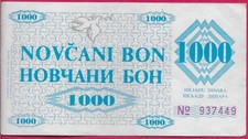 BOSNIA AND HERZEGOVINA 1000 DINARA 1992 XF PROVISIONAL DINAR,SECOND PROVISIONAL