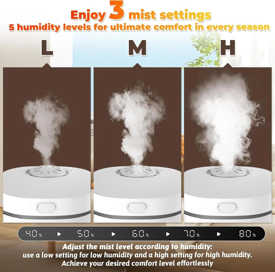 3.3L Warm Mist Humidifier for Bedroom Large Room, Stainless Steel Air Humidifier - Image 4 of 4