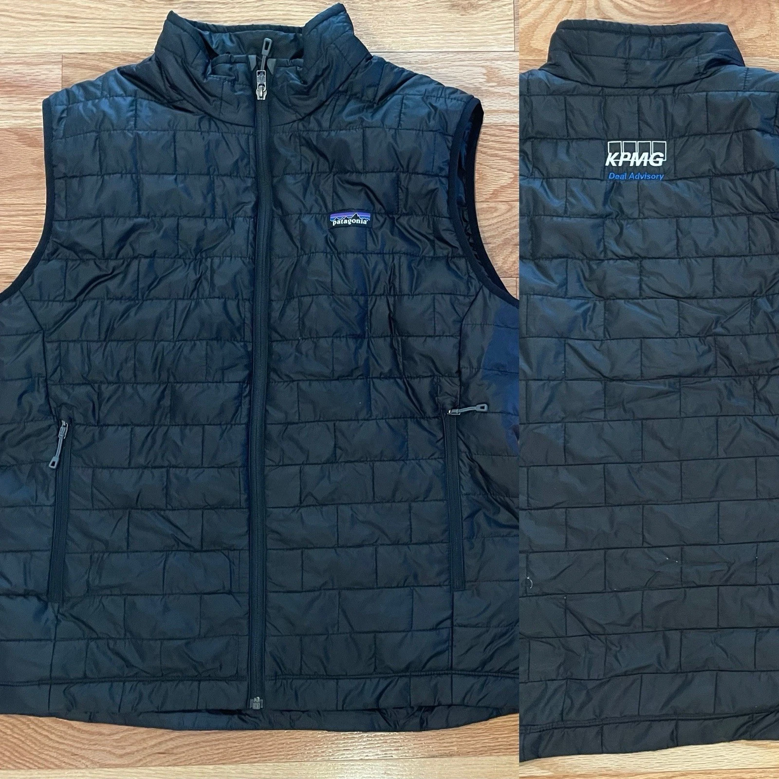 Patagonia Nano Puff Vest Mens L Black Insulated Quilted Lightweight *KPMG logo