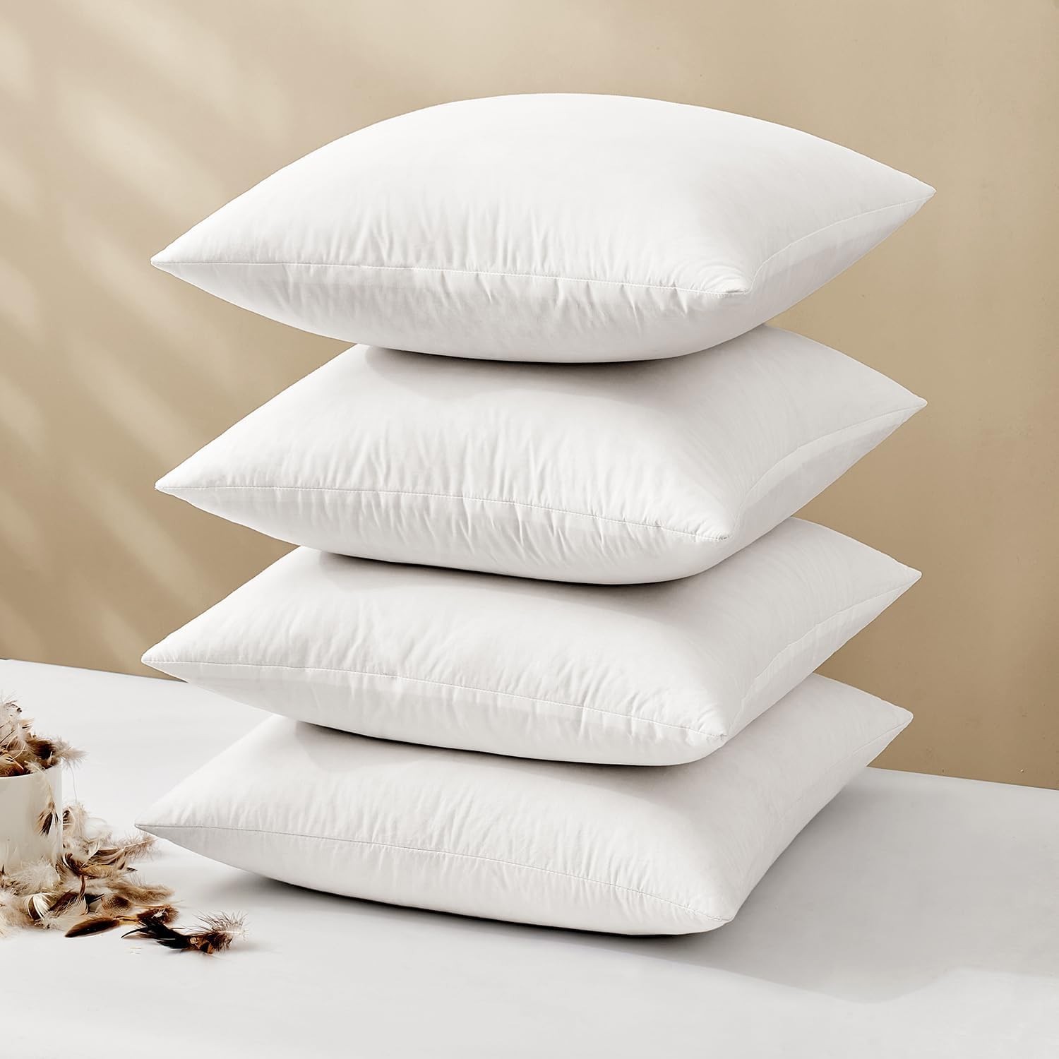 20x20 White Feather Throw Pillow Inserts, Pack of 4