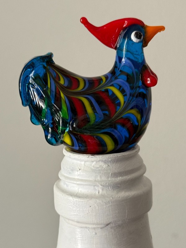 Gorgeous Murano Style Glass Italian Rooster Bottle Stopper