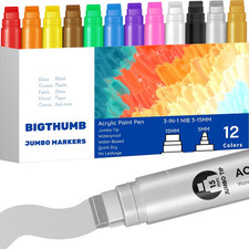 Jumbo Poster Markers Set: 12 Colors Large 15Mm Wide Tip Permanent Ink Thick Acry