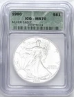 1990 SILVER EAGLE ICG MS70 GREEN LABEL