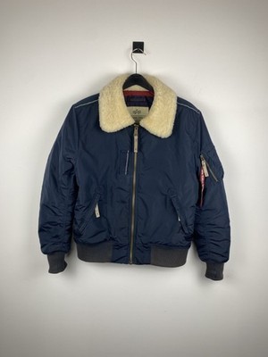 Alpha Industries Injector III Flight Bomber Jacket L Dark Blue Sherpa Collar
