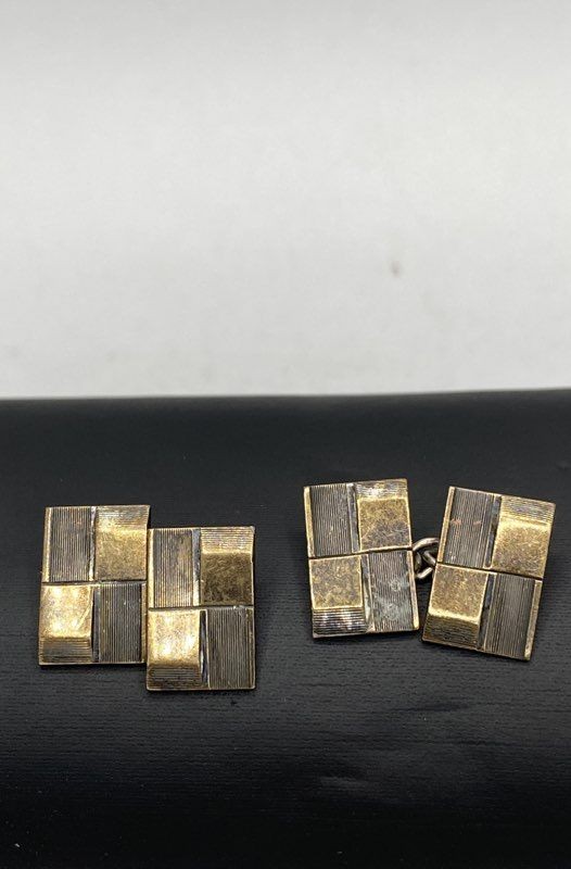 Sterling Silver Rectangular Two Tone Geometric Design Cuff Links 9.3 g
