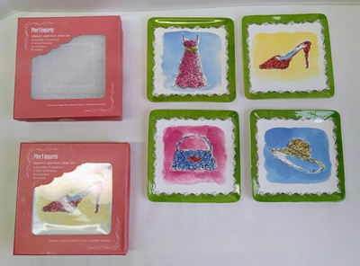 2 Sets Of 4 Pier 1 Imports Apparel Appetizer Square Dolomite Plate Set In Boxes 
