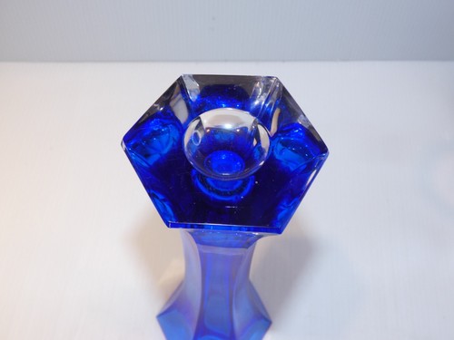 Royal Art Italy Blue Glass Vase with Clear Base, 6-Sided - Picture 6 of 6