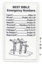 BIBLE Pocket Reference Card, BOOKMARK, Laminated.  Verses to HELP!!! 