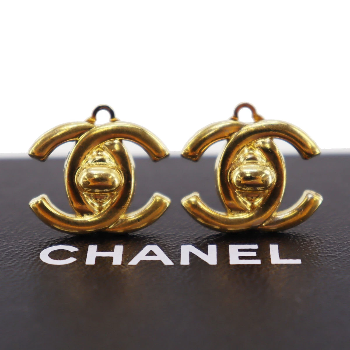 Chanel Vintage Chanel Gold Tone CC Twist Lock Motif Earrings