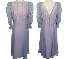 Vintage Pink And Lilac Chiffon And Lace Balloon Sleeve Formal Dress Size 8-10