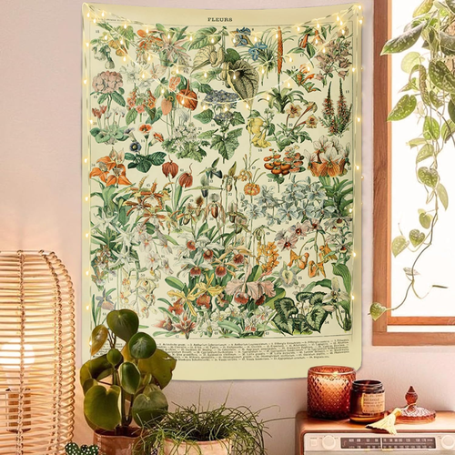 Vintage Flowers Tapestry 48” X 36”, Long Vertical Wall Hanging Reference Illustr - Picture 2 of 6