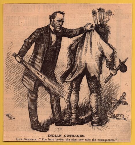 1874 Thomas Nast Engraving Cartoon General Sherman Indian removal act | eBay