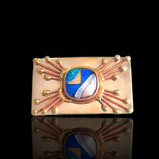 Modernist Brutalist Mixed Metal Color Art Glass Belt Buckle Copper Brass 5