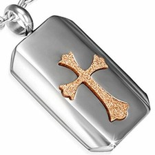 Stainless Steel Rose Gold-Tone Glitter Religious Cross Pendant Necklace, 21.5"