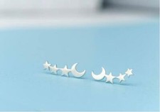Titanium S.Steel Unisex Punk Moon Star Silver Stud Earring