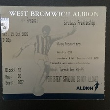 West Bromwich Albion v Arsenal(Premiership 2005/06) 15/10/2005 Match Ticket