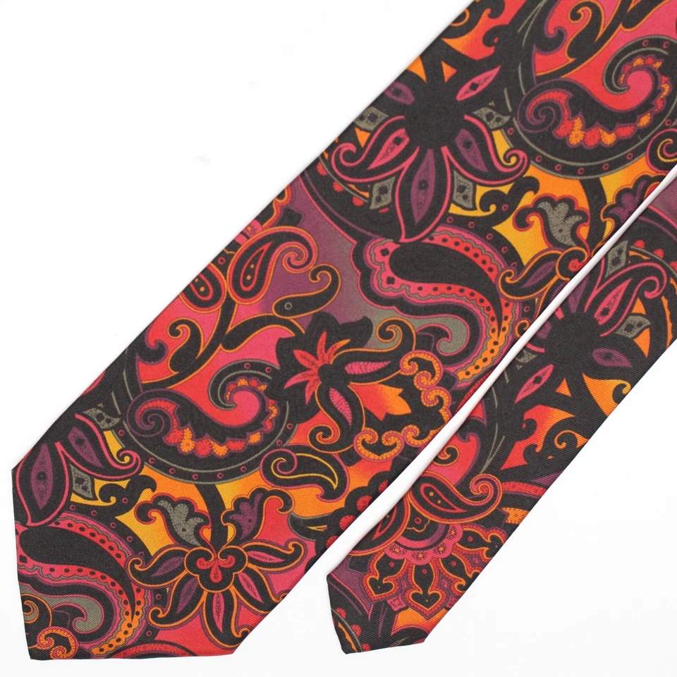 Vitaliano Pancaldi мужской шелковый галстук красный фиолетовый оранжевый черный пейсли печать галстук - Изображение 2 из 4