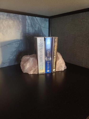 Tapones de libro únicos de cuarzo rosa - Par decorativo de alta resistencia para oficina en casa - Imagen 9 de 9