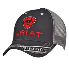 1515866 Ariat Men's Black & Grey Logo Ball Cap Adjustable NEW