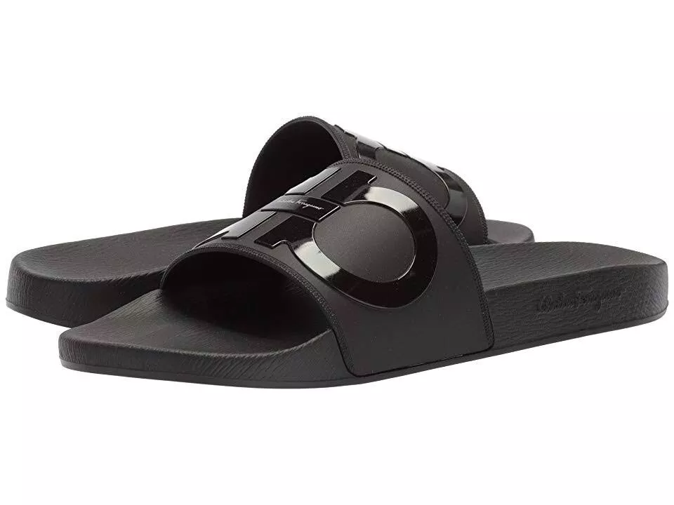 Salvatore Ferragamo Groove 2 Slides Nero $295 size 13