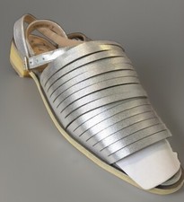 Journee Collection Silver Metallic Multi-Strap Block Heel Sandals Size 9