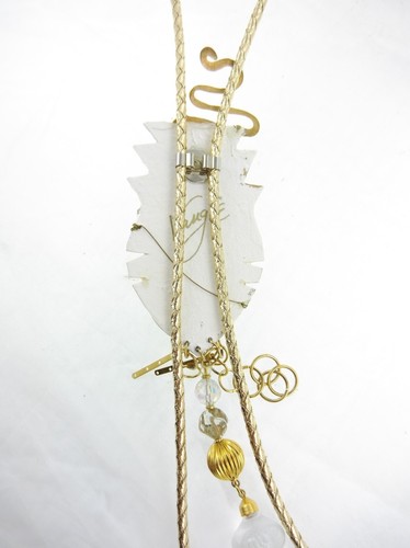 Handmade Signed 3D Bolo Tie Necklace Aurora Borealis AB Beaded White Gold Fish? - Picture 8 of 8
