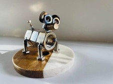 Scultura Dadi e Bulloni Cane Acciaio Idea Regalo Statuetta Cagnolino 