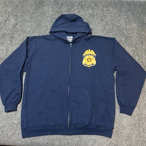 US Secret Service Agent Sweatshirt Mens Extra Large Blue Full Zip Hooded Hanes