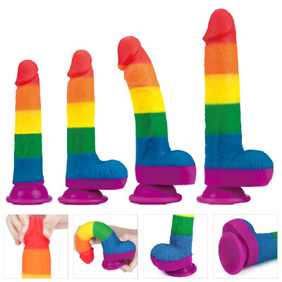 Natur Pride Dildo bunt mit Hoden Silikon Regenbogen Saugnapf realistisch LGBTQ+