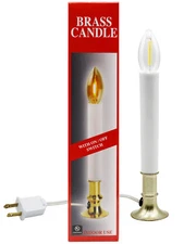 Electric Window Candle Lamp w/ Brass Plated Base, On/Off Switch, LED Light Bulb